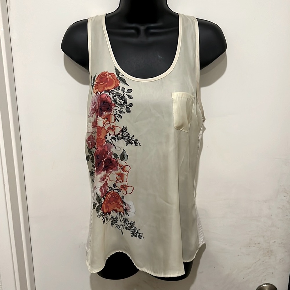 🔥TAN SHEER FLORAL TANK LIKE NEW